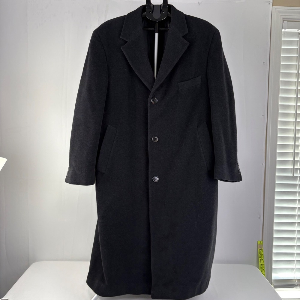 Vtg Lauren Ralph Lauren Mens Black Wool Cashmere Overcoat Topcoat 42S Italy